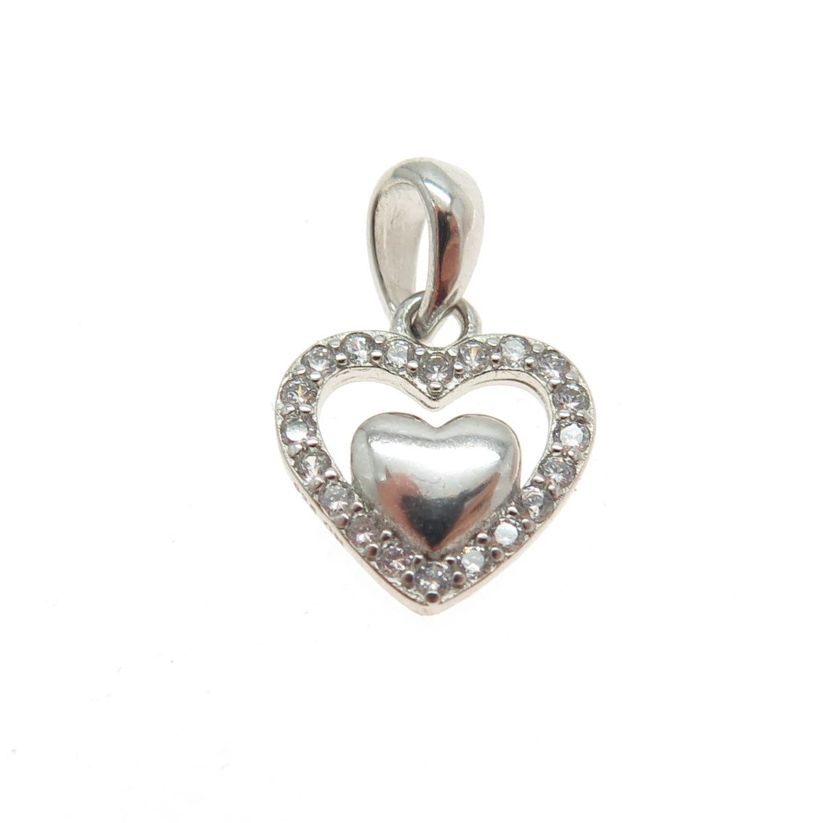 925 Sterling Silver Round-Cut Shaped C Z Double Heart Pendant