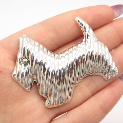 925 Sterling Silver 2-Tone Vintage Mexico Laton Terrier Dog Pin Brooch / Pendant
