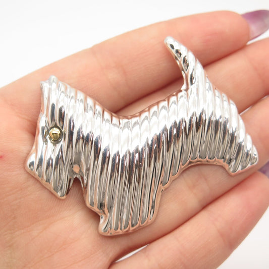 925 Sterling Silver 2-Tone Vintage Mexico Laton Terrier Dog Pin Brooch / Pendant
