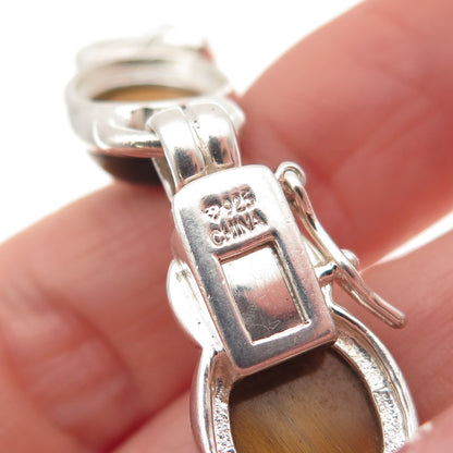 925 Sterling Silver Vintage Real Citrine Smoky Quartz Tiger Eye Bracelet 7"