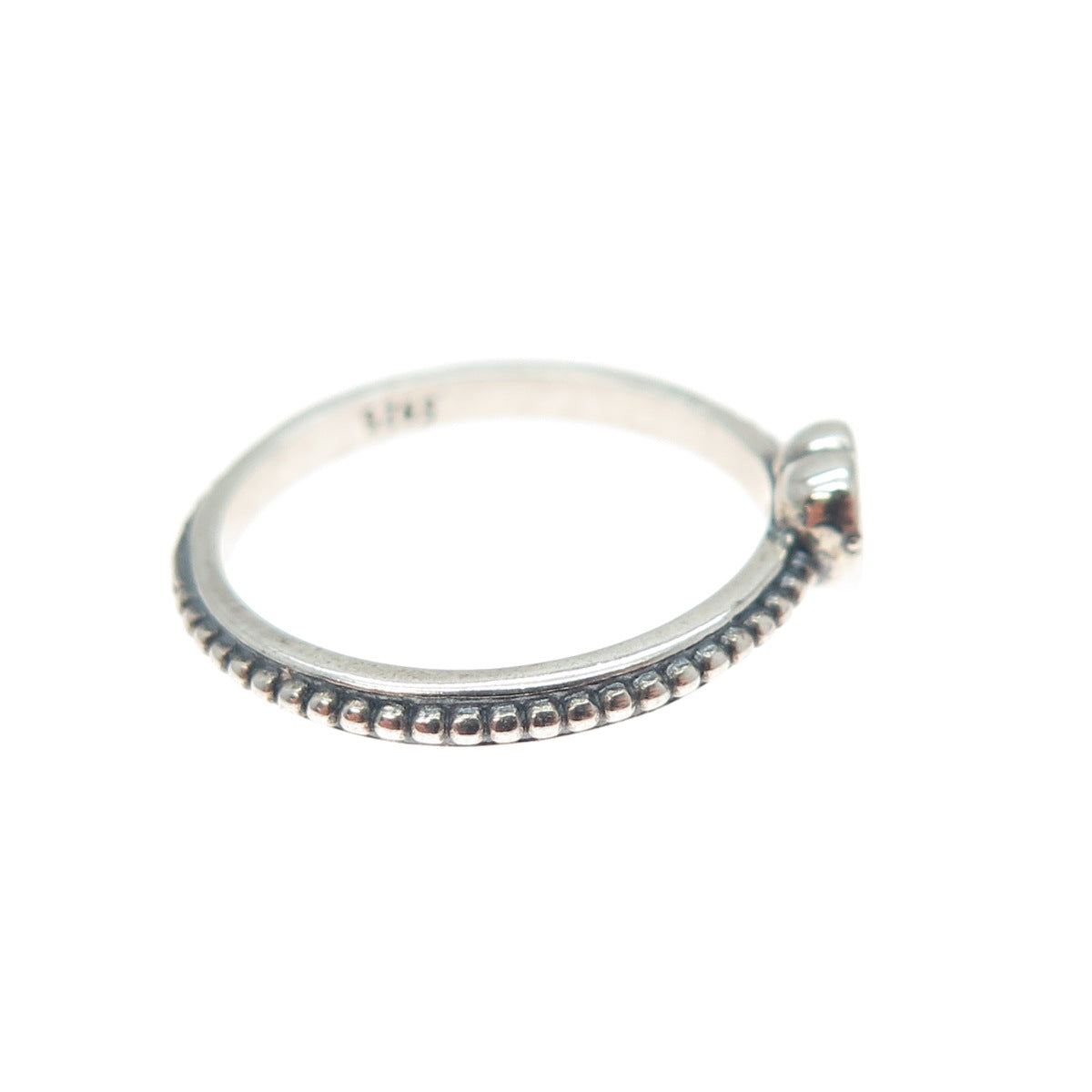 925 Sterling Silver Heart-Cut C Z Granulated Oxidized Ring Size 5