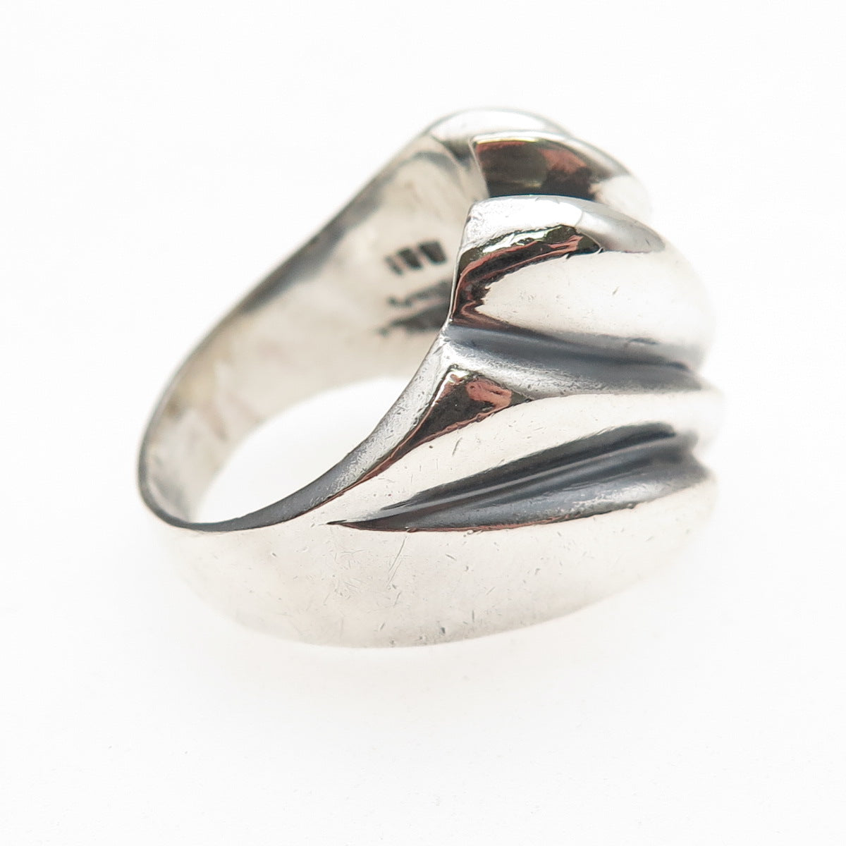 925 Sterling Silver Vintage Mexico Modernist Ribbed Oxidized Ring Size 8