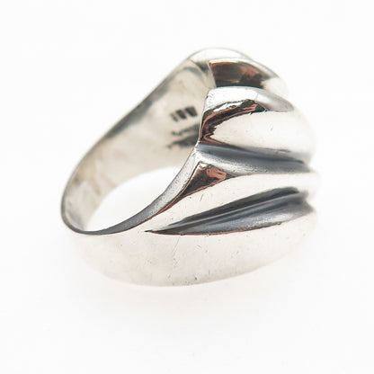 925 Sterling Silver Vintage Mexico Modernist Ribbed Oxidized Ring Size 8