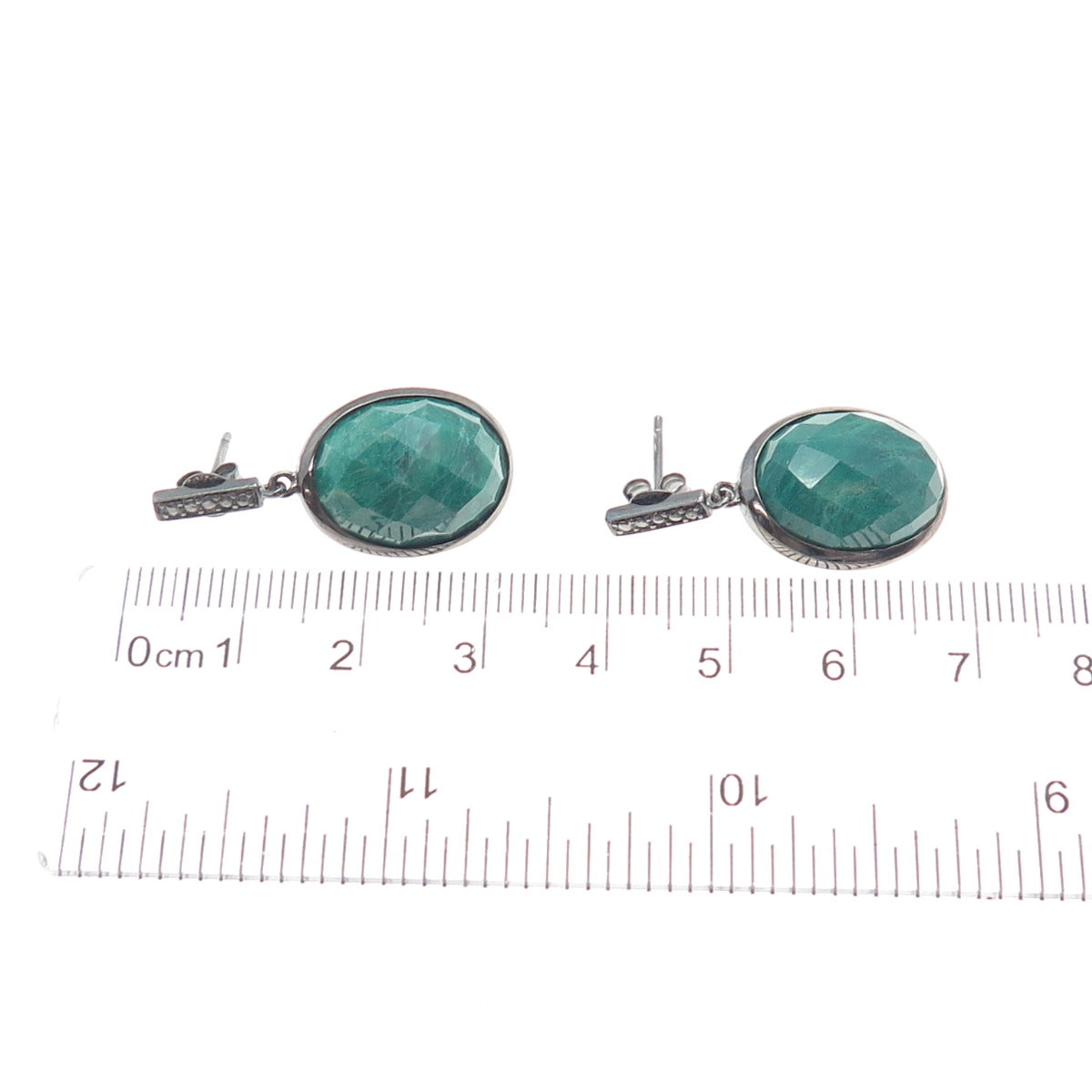925 Sterling Silver Black Rhodium Real Oval-Cut Emerald Dangle Earrings