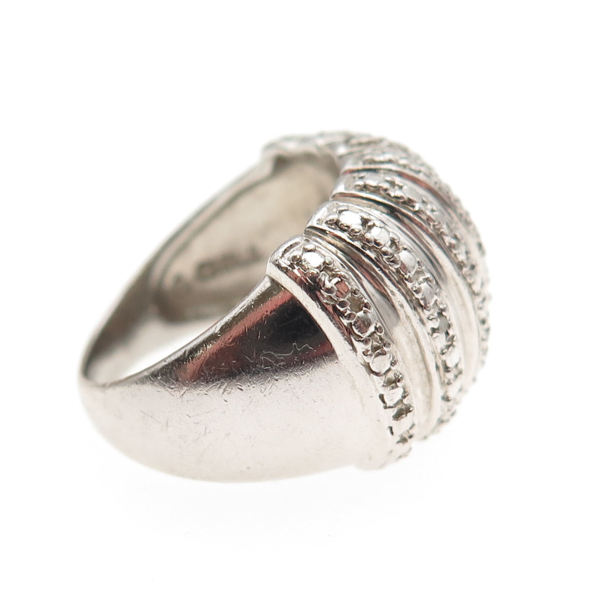 Ross Simons 925 Sterling Silver Real Round-Cut Diamond Ribbed Ring Size 6.25