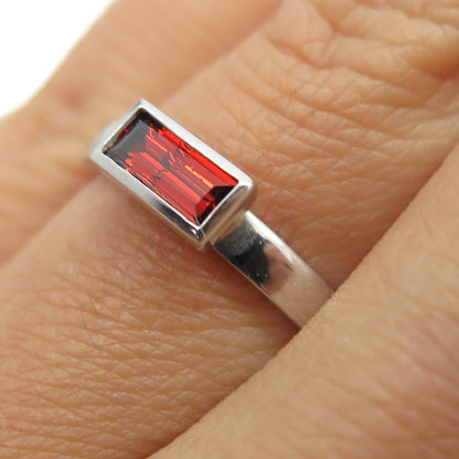 925 Sterling Silver Baguette-Cut Red C Z Ring Size 6.75