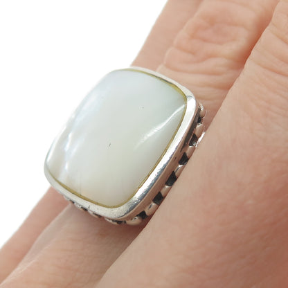 925 Sterling Silver Vintage Real Mother-of-Pearl Polka Dot Wide Ring Size 5.75