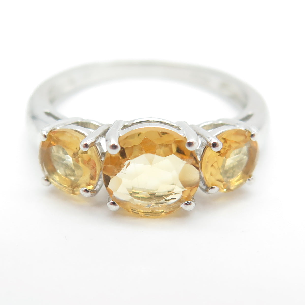 925 Sterling Silver Real Citrine Gemstone Ring Size 6.75