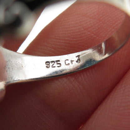 CFJ Collins Fine Sterling Silver Vintage Real Turquoise Oxidized Ring Size 6.75