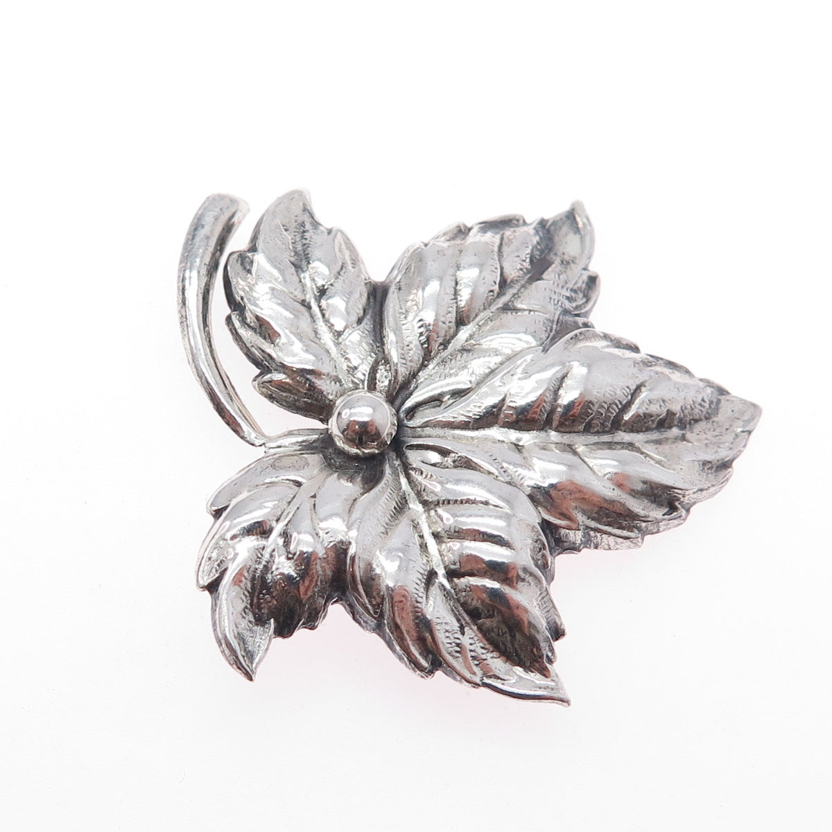 BEAU 925 Sterling Silver Vintage Floral Leaf Oxidized Pin Brooch