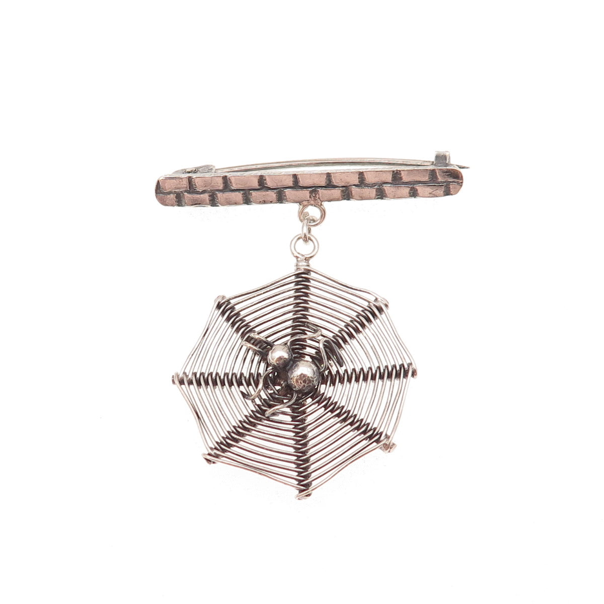 925 Sterling Silver Vintage Modernist Spider Web Oxidized Pin Brooch