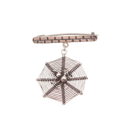 925 Sterling Silver Vintage Modernist Spider Web Oxidized Pin Brooch