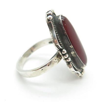 925 Sterling Silver Vintage Southwestern Real Carnelian Oxidized Ring Size 6.75