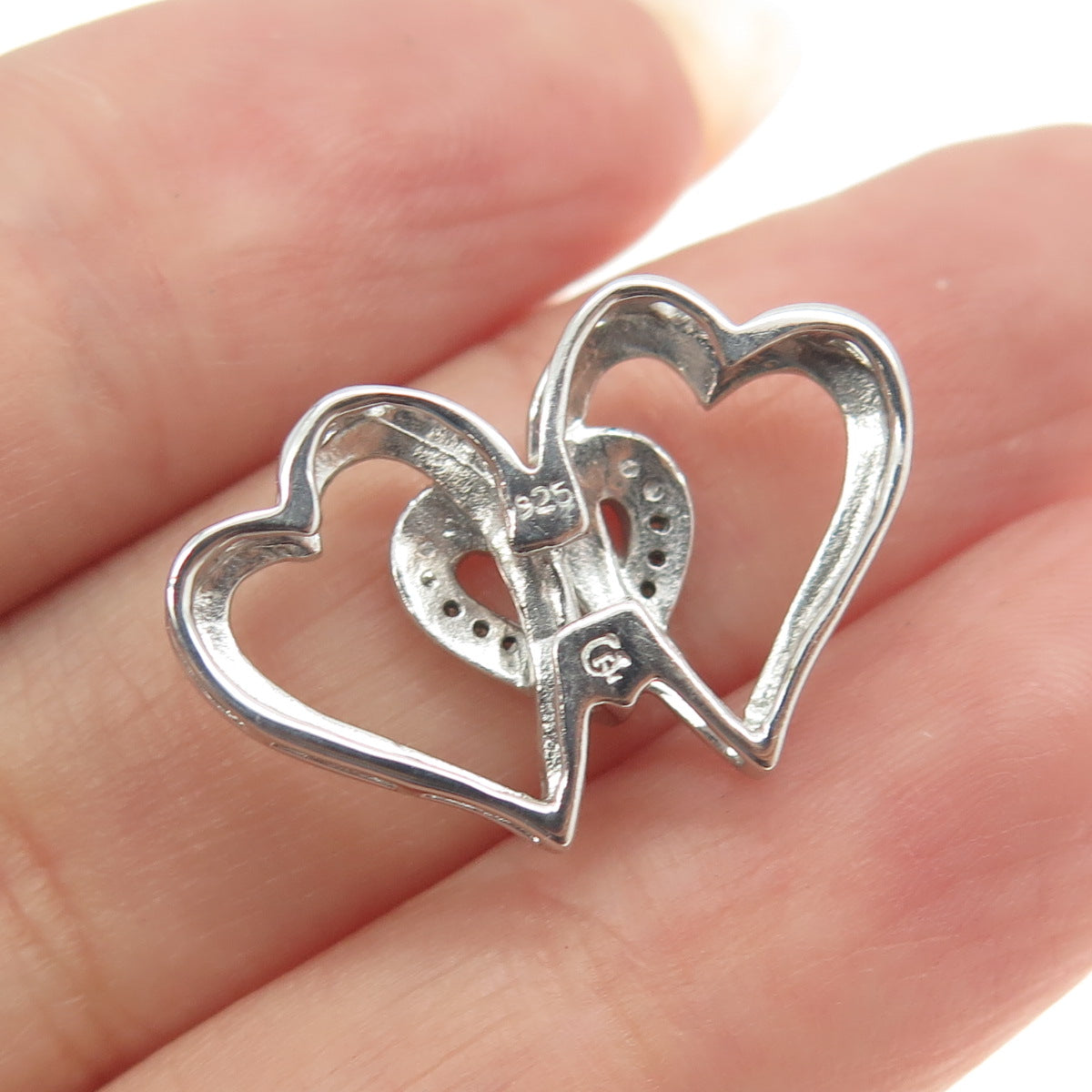 925 Sterling Silver Real Round-Cut Diamond Family Heart Slide Pendant