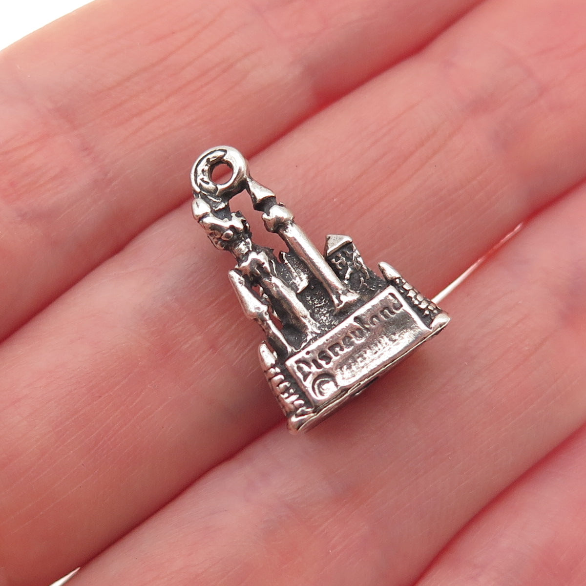Walt Disney 925 Sterling Silver Vintage Cinderella Castle 3D Mini Charm Pendant