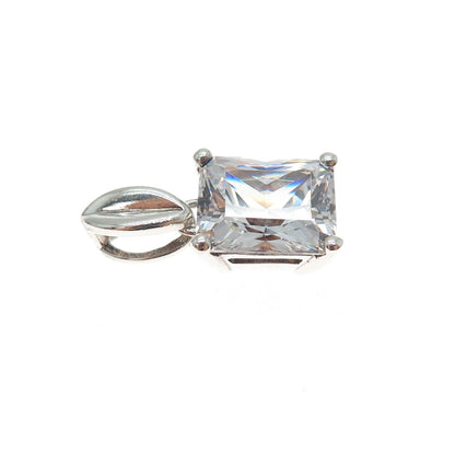 925 Sterling Silver Vintage Radiant-Cut C Z Minimalist Slide Charm Pendant