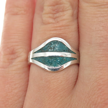 925 Sterling Silver Vintage Mexico Bisbee Turquoise Ring Size 6.75