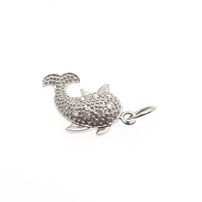 925 Sterling Silver Round-Cut C Z Dolphin Minimalist Charm Pendant