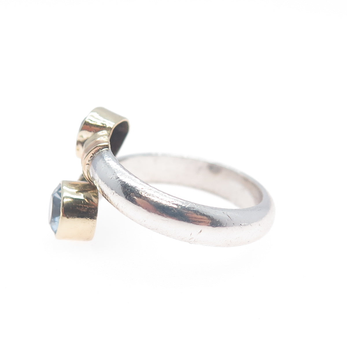 14K Gold 925 Sterling Vintage Real Swiss Blue Topaz Heart Adjustable Ring Size 7