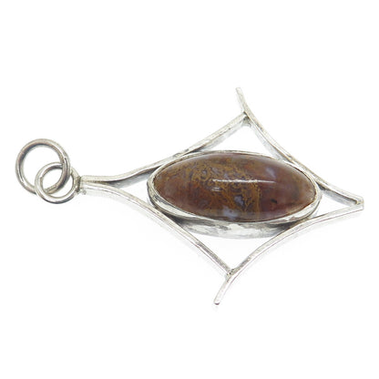 925 Sterling Silver Vintage Real Agate Modernist Pendant