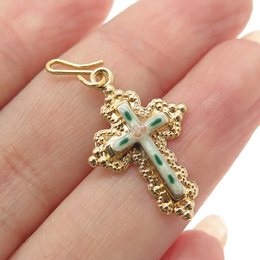 ALEX & ANI 925 Sterling Silver Gold Plated Enamel Floral Cross Charm Pendant