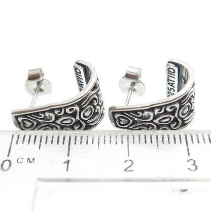 925 Sterling Silver Vintage Ornate Heart Oxidized Earrings