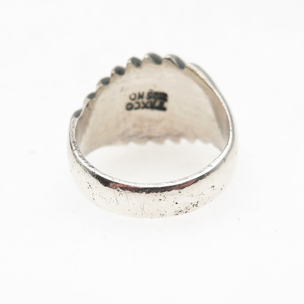 925 Sterling Silver Vintage Modernist Ribbed Oxidized Ring Size 7.5