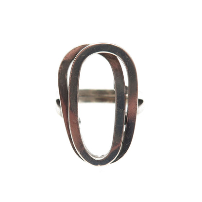 925 Sterling Silver Vintage WOL Italy Modernist Interlocked Oval Ring Size 6.5