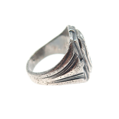 SK & F 925 Sterling Silver Antique Enamel St. James School Oxidized Ring Size 4