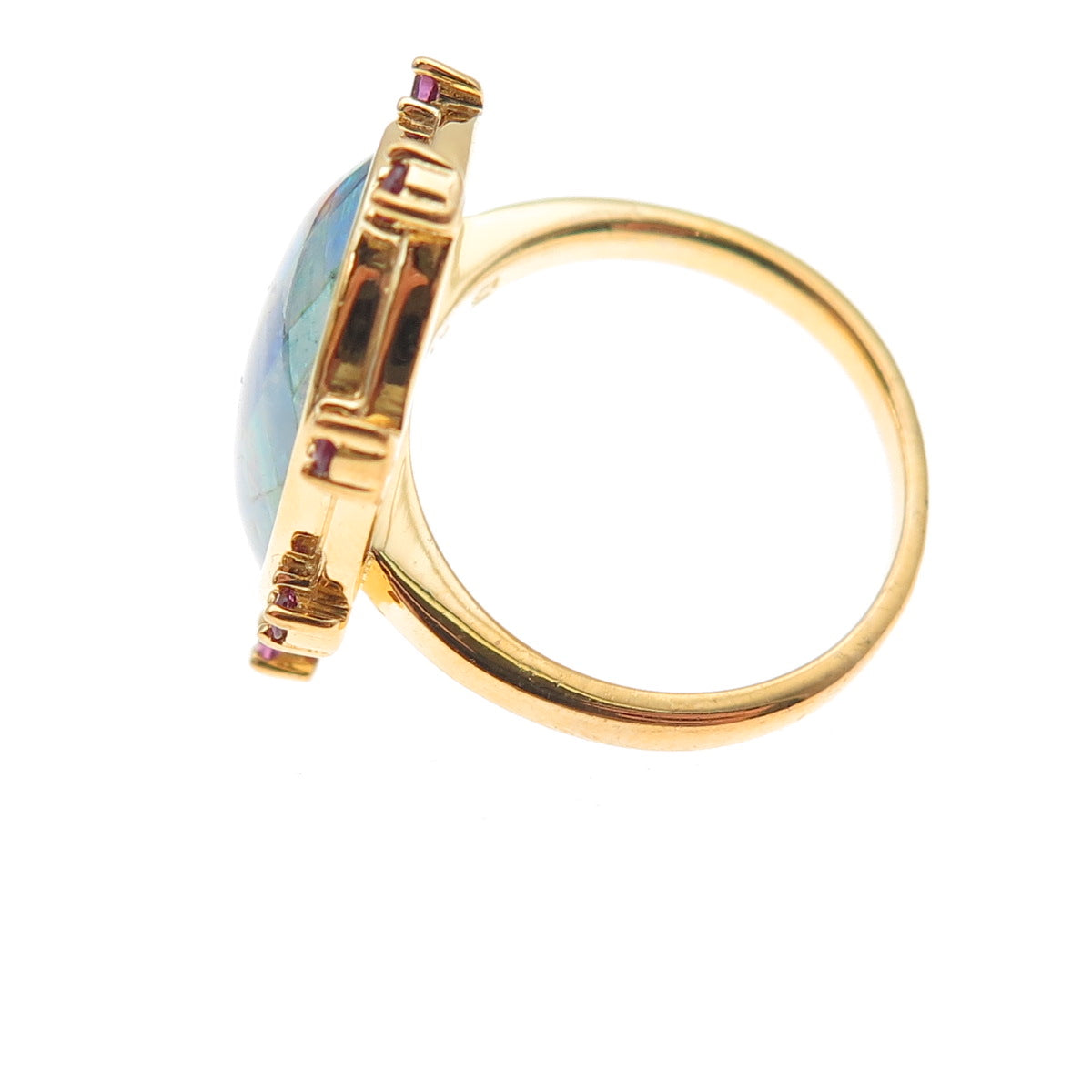 Dasan 925 Sterling Silver Gold Plated Real Opal & Amethyst Mosaic Ring Size 6
