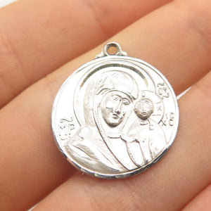 925 Sterling Silver Vintage Court Square Madonna w/ Child Religious Pendant