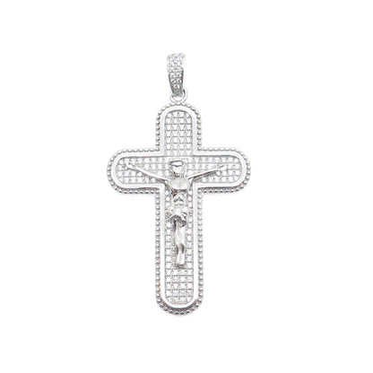 925 Sterling Silver Round-Cut Shaped C Z Crucifix Cross Religious Pendant