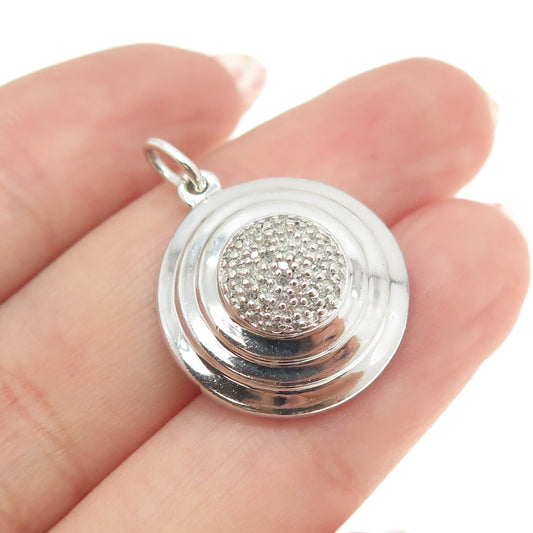 925 Sterling Silver Real Round-Cut Diamond Disc Charm Pendant