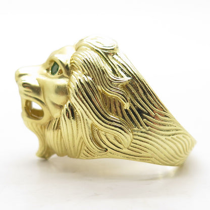 925 Sterling Silver Gold Plated White & Green C Z Lion Domed Ring Size 9.25