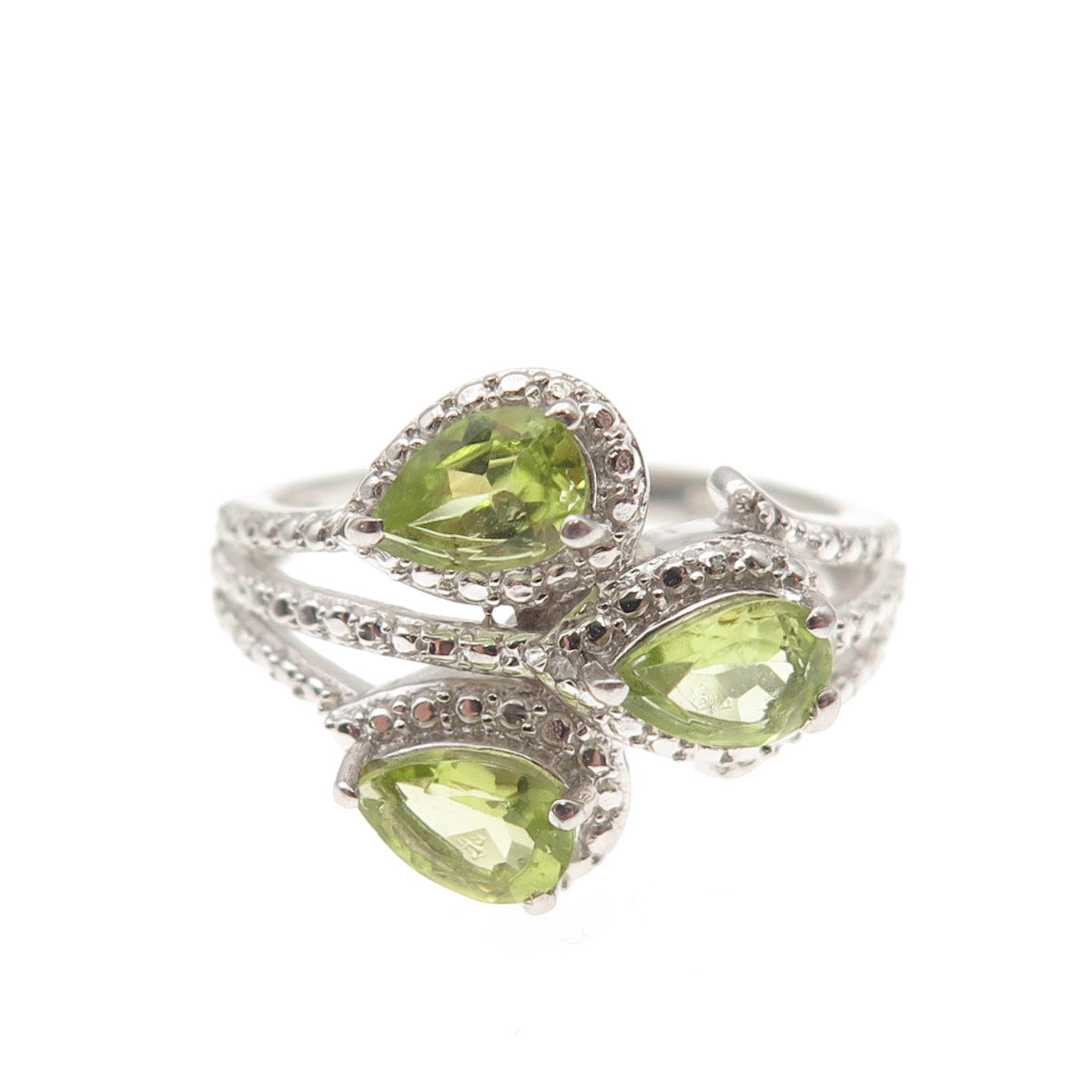 Chuck Clemency 925 Sterling Silver Real Diamond Accent & Peridot Ring Size 7