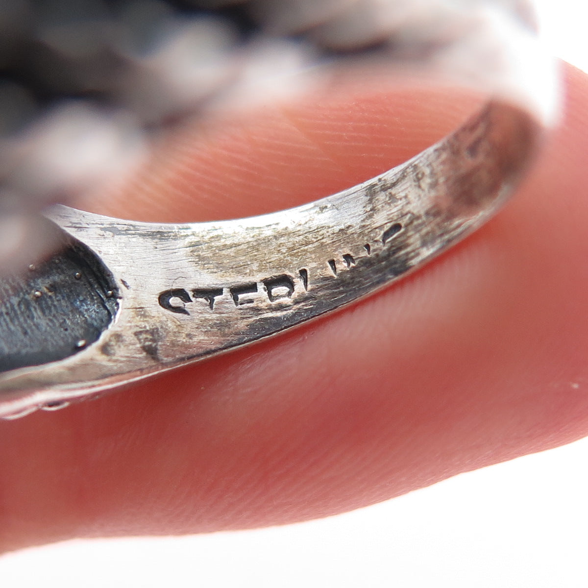 925 Sterling Silver Vintage Modernist Ribbed Dome Oxidized Ring Size 6.75