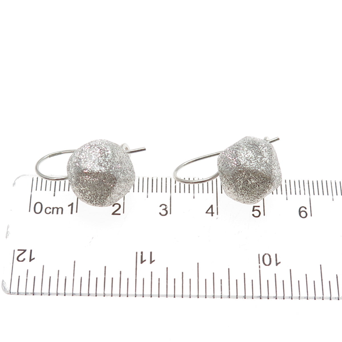 925 Sterling Silver Vintage Italy Modernist Textured Drop Bead Earrings