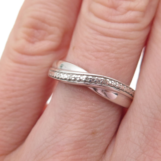 925 Sterling Silver Real Diamond Accent Crisscross Band Ring Size 5.25