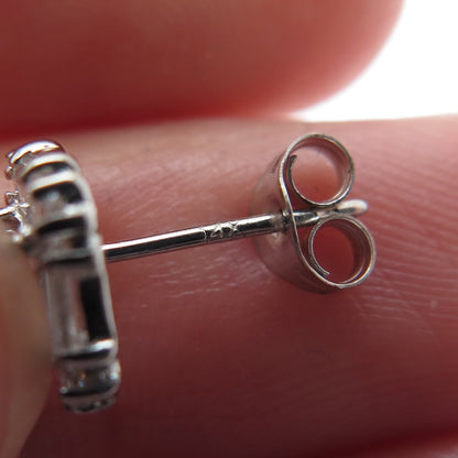 925 Sterling Silver Princess Emerald & Round-Cut C Z Stud Earrings