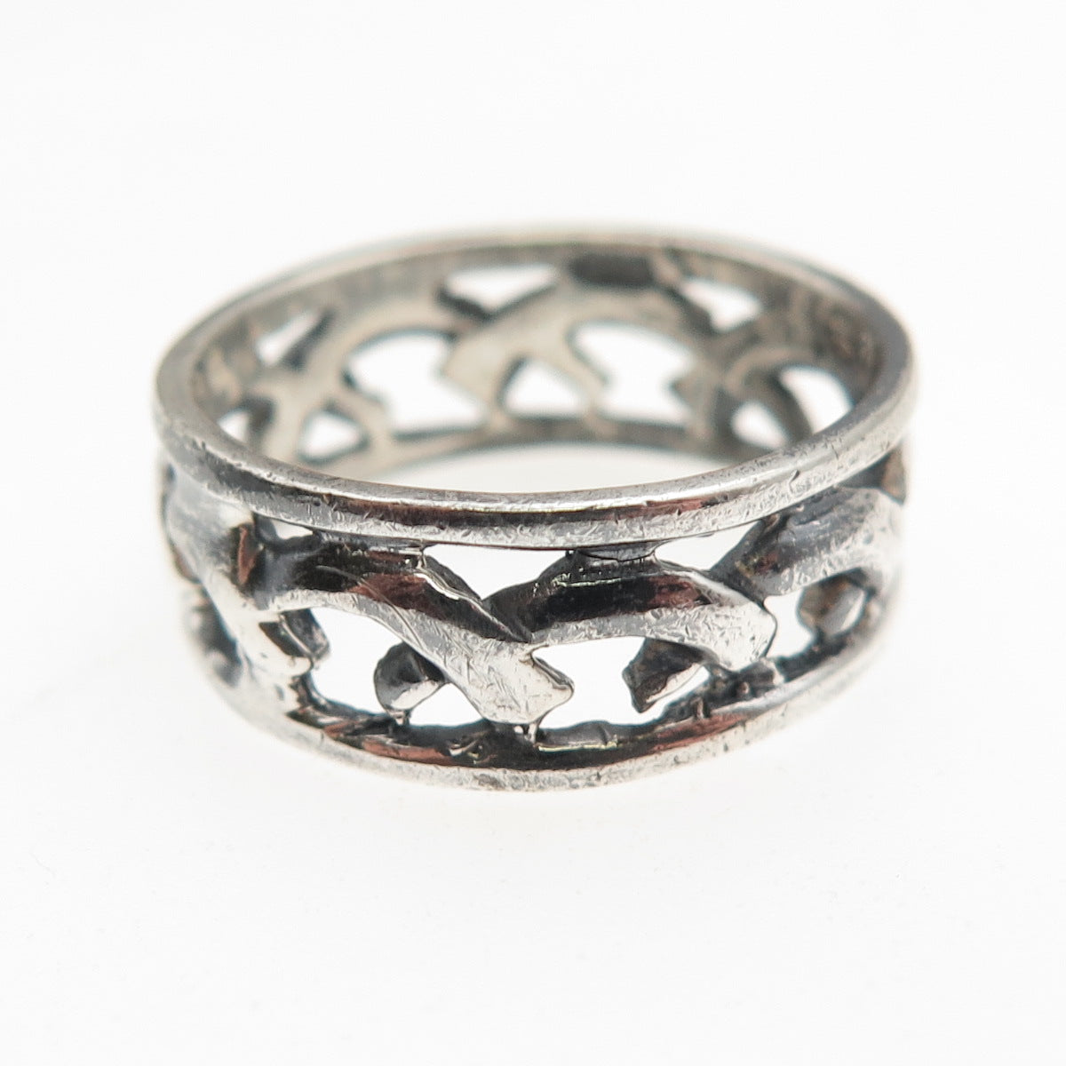 925 Sterling Silver Vintage Dolphin Oxidized Band Ring Size 7.25
