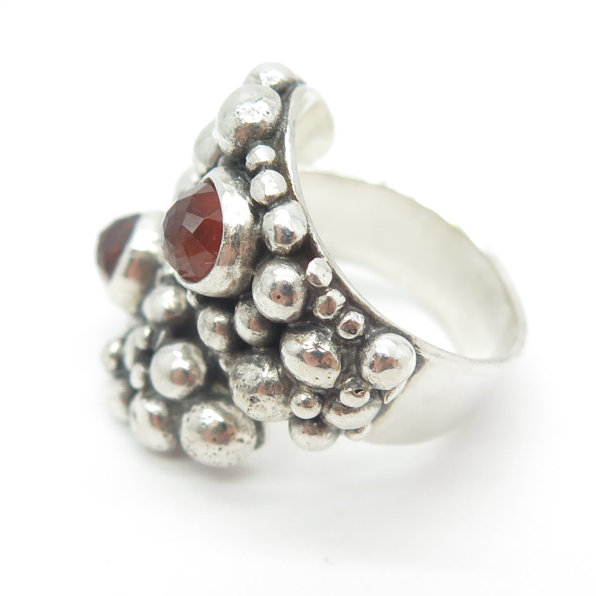 925 Sterling Silver Vintage Real Carnelian Modernist Adjustable Ring Size 9.25