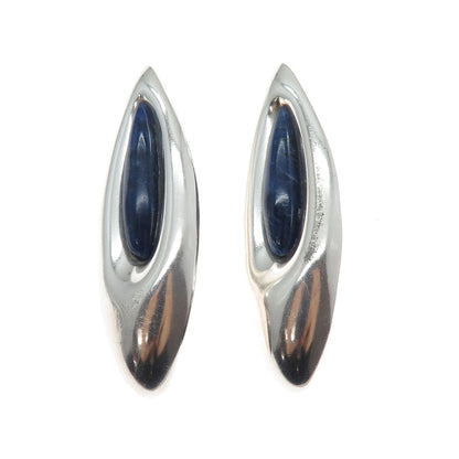 925 Sterling Silver Vintage Mexico Real Sodalite Modernist Petal Earrings