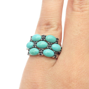 925 Sterling Silver Real Turquoise & Black Spinel Gemstone Ring Size 5.25