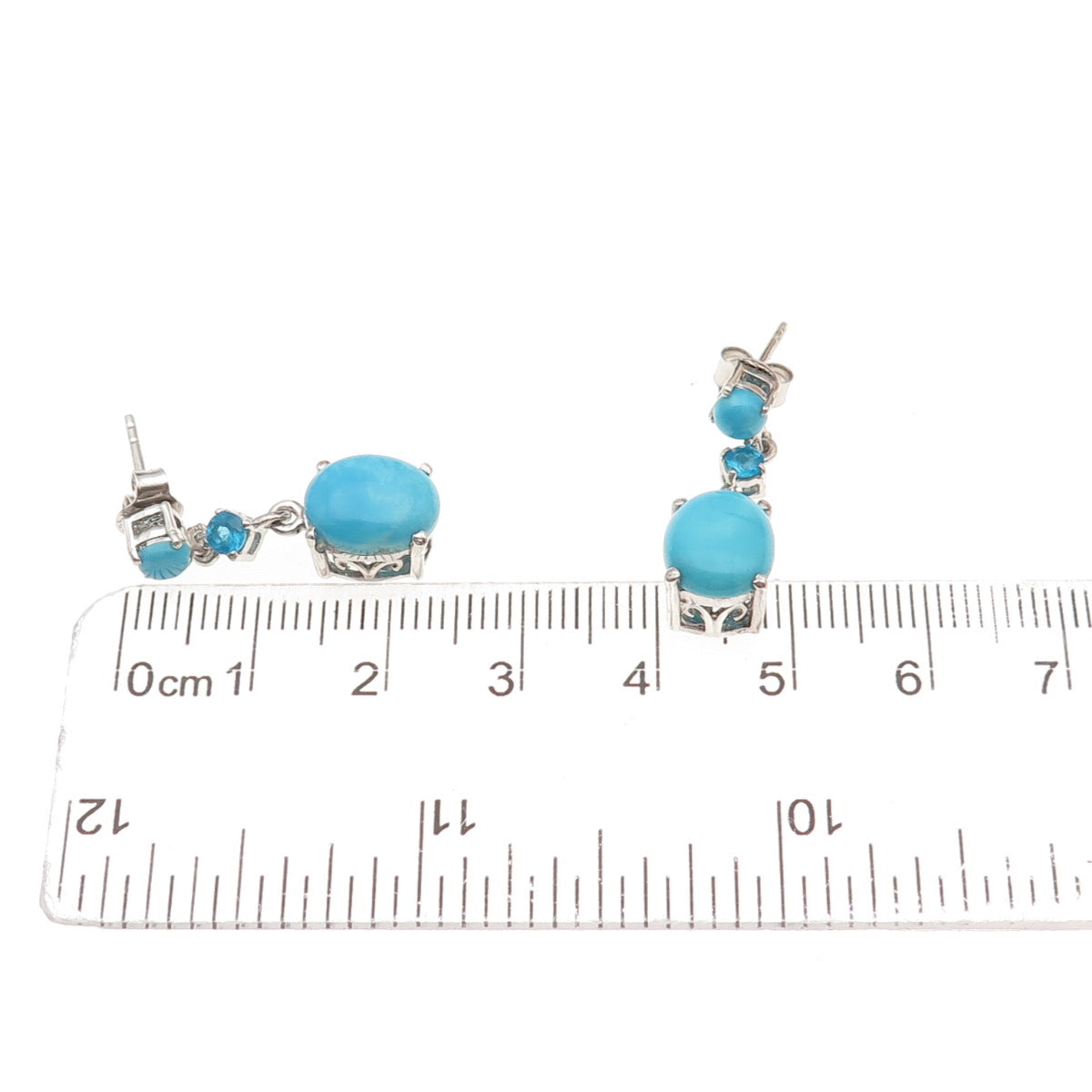 Chuck Clemency 925 Sterling Silver Real Turquoise & Apatite Dangle Earrings
