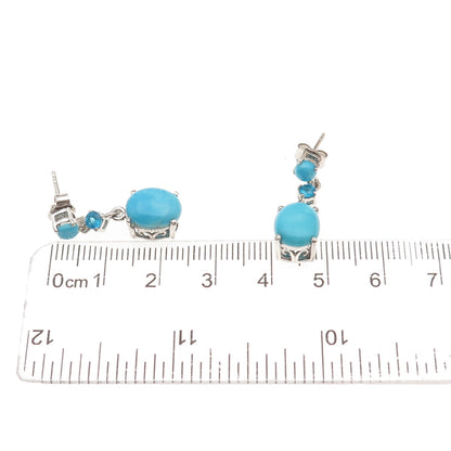 Chuck Clemency 925 Sterling Silver Real Turquoise & Apatite Dangle Earrings