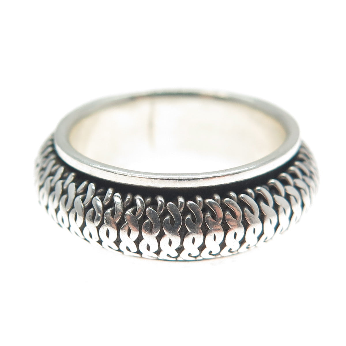 925 Sterling Silver Vintage Woven Oxidized Rotating Band Ring Size 7.5