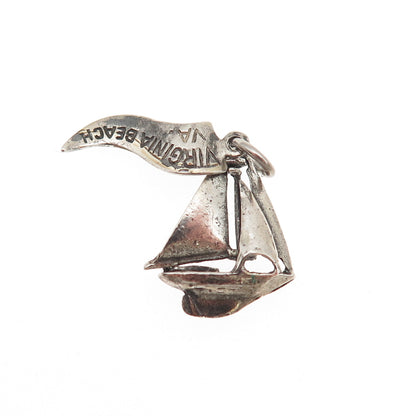 Pacific Jewelry 925 Sterling Vintage Sailboat Virginia Beach Mini Charm Pendant