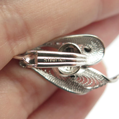 925 Sterling Silver Vintage Filigree Modernist Earrings