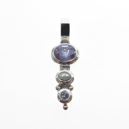 AF DESIGN 925 Sterling Silver Vintage Real Pearl & Lavender C Z Charm Pendant