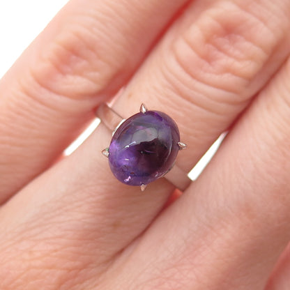 925 Sterling Silver Antique Art Deco Real Cabochon Amethyst Ring Size 5.5